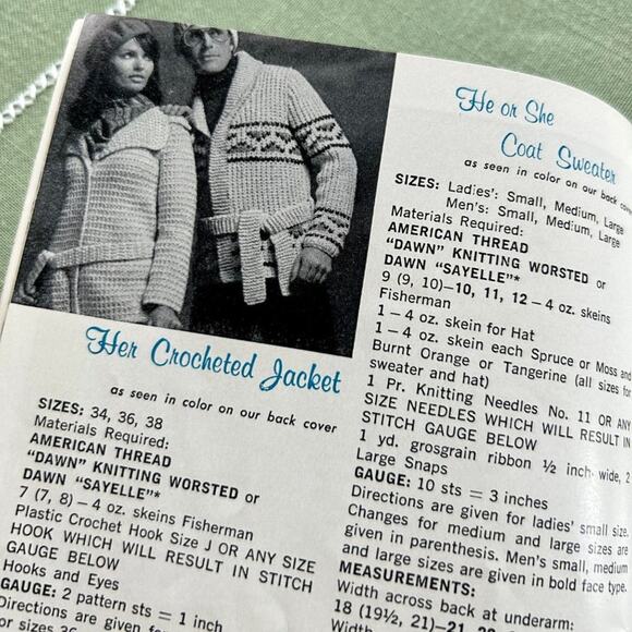 Vintage American Thread He and She Sweaters, Knitting Pattern Book - Picture 8 of 10